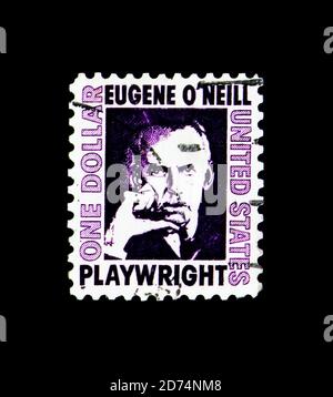 MOSCOU, RUSSIE - 24 NOVEMBRE 2017 : un timbre imprimé aux États-Unis montre Eugene O'Neill (188-1953), dramaturge, célèbre série américaine, vers 1973 Banque D'Images