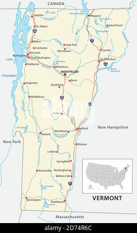 Carte routière de l'État américain du vermont Illustration de Vecteur