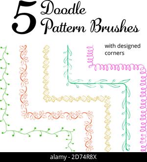 Ensemble vectoriel de cinq formes dessinées à la main avec tuiles d'angle. Motif transparent de différentes couleurs pour les cadres, les bordures et les éléments de conception. Vecteur isolé Illustration de Vecteur