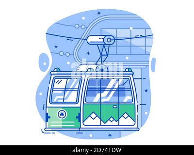 Ski Resort Line concept avec téléphérique vert Illustration de Vecteur