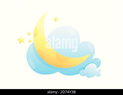 Lune étoiles et nuages mignon et doux bébé design pour la chambre de bébé, l'impression de chemise ou la décoration murale. Étoiles et lune vectorielles de style aquarelle. Illustration de Vecteur