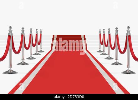 Tapis rouge sur les escaliers avec cordes rouges sur les poteaux de guidage en argent Illustration de Vecteur