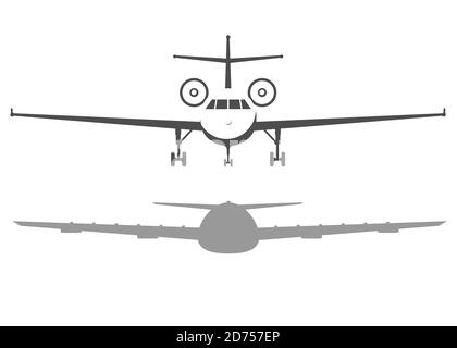 Vue avant de l'avion. Avion de transport de passagers ou de transport commercial isolé en arrière-plan. Aircrfat à l'état plat. Illustration de Vecteur