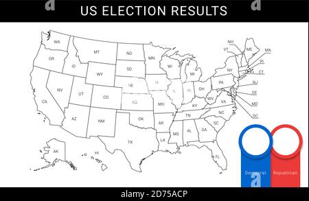 Carte ÉLECTORALE DES ÉTATS-UNIS. Modèle infographique des résultats de l'élection présidentielle américaine. Tous les États sont séparés et nommés dans le panneau de calque. Illustration de Vecteur