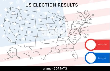 Carte ÉLECTORALE DES ÉTATS-UNIS. Modèle infographique des résultats de l'élection présidentielle américaine. Tous les États sont séparés et nommés dans le panneau de calque. Illustration de Vecteur