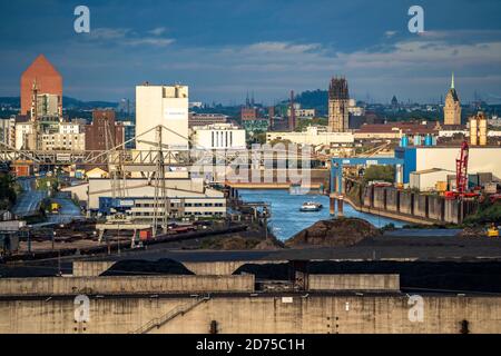 Ports de Duisburg, Rheinkai Nord, port extérieur, à l'arrière du centre-ville avec port intérieur, Archiv Turm des Landesarchiv NRW, Am Rhein, Duisburg, Banque D'Images