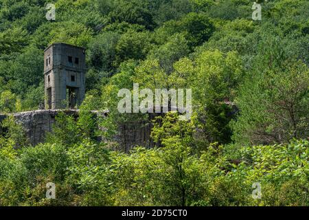 Les ruines de l'usine de pâte et de papier Bayless à Austin, en Pennsylvanie. Banque D'Images