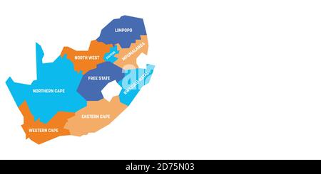Carte politique colorée de l'Afrique du Sud, RSA. Divisions administratives - provinces. Carte vectorielle plate simple avec étiquettes. Illustration de Vecteur