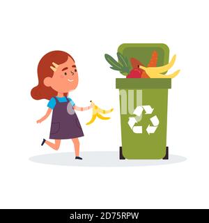 Mignonne fille triant les déchets et les ordures pour le recyclage Illustration de Vecteur