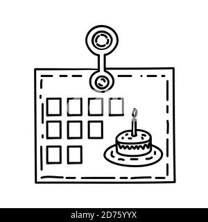 Icône Calendrier. Style d'icône Doddle dessiné à la main ou Black Outline Illustration de Vecteur