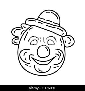 Icône Clown. Style d'icône Doddle dessiné à la main ou Black Outline Illustration de Vecteur