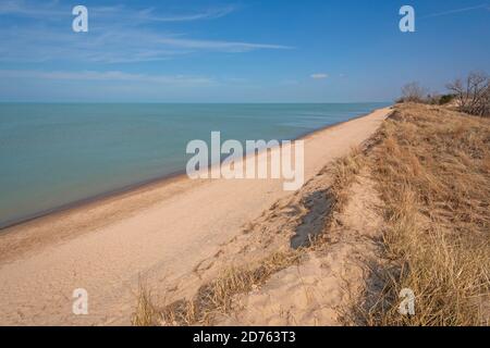 Dunes, sable et les Grands Lacs au parc national Indiana Dunes dans l'Indiana Banque D'Images