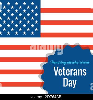 bonne journée des anciens combattants, inscription dans l'insigne et illustration du vecteur de drapeau américain Illustration de Vecteur