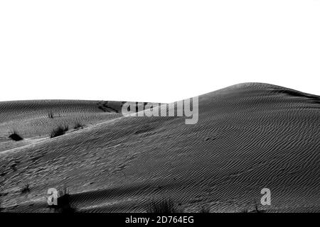 Photo en niveaux de gris d'un magnifique désert avec des dunes de sable à Dubaï Banque D'Images