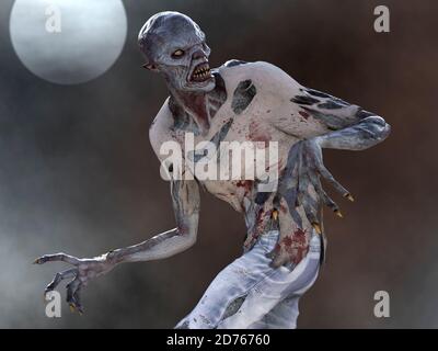 Fantastique zombie monstre pleine lune illustration 3d Banque D'Images