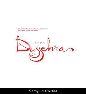 Joyeux Dussehra salutations par calligraphie lettering sur fond blanc. Dussehra est un festival indien. Illustration de Vecteur