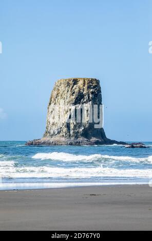 Une pile de mer au large de 2nd Beach, Olympic Coast National Marine Sanctuary / National Park, Washington, Etats-Unis. Banque D'Images