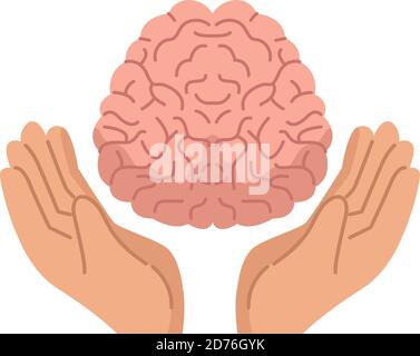 les mains protégeant le cerveau humain santé mentale icône vecteur illustration conception Illustration de Vecteur