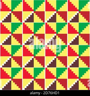 Ghana Africain tribal Kente tissu style vectoriel sans couture motif textile, géométrique nwentoma design en jaune, rouge, marron et vert Illustration de Vecteur