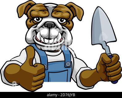 Bulldog Bricklayer Builder Holding Trowel Tool Illustration de Vecteur