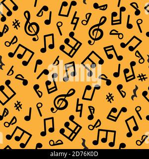 Musique abstraite modèle transparent de notes de musique. Fond musical noir et orange. Mélodie d'illustration vectorielle. Illustration de Vecteur