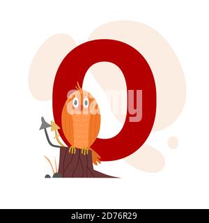 Alphabet anglais ABC pour enfants avec lettre O et chouette hibou. Illustration de Vecteur