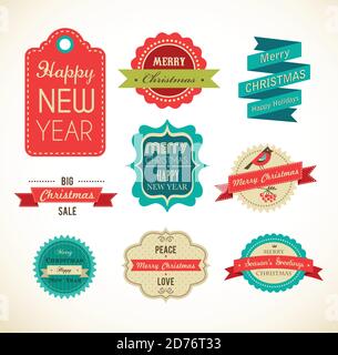 Étiquettes et étiquettes de joyeux Noël et de bonne année Illustration de Vecteur
