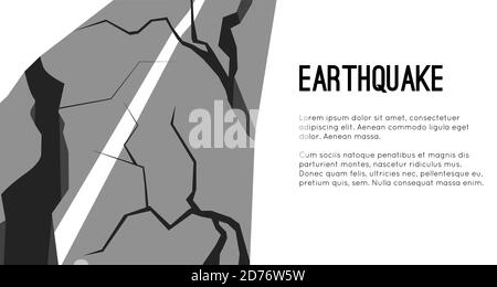 Modèle horizontal plat vectoriel avec route endommagée par un tremblement de terre et espace pour le texte. Fissures et fissures. Défauts sur la chaussée. Cataclysme moderne. Objet f Illustration de Vecteur
