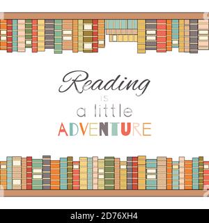 La lecture est une petite aventure. Étagères à livres de couleur contour avec lettrage. Amour pour les livres. Bibliothèque. Poster vectoriel pour cartes, bannières et votre creativi Illustration de Vecteur