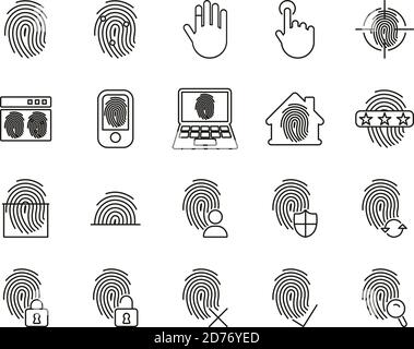 Icônes d'empreintes digitales jeu de lignes fines noir et blanc grand Illustration de Vecteur
