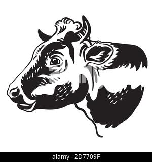 Portrait de contour monochrome du vecteur de taureau Illustration de Vecteur