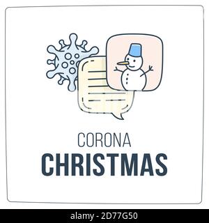 Parlons du coronavirus et de noël. doodle illustration dialogue bulles de parole avec icône bonhomme de neige. Illustration de Vecteur