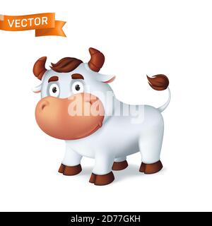 Drôle d'argent Ox animal symbole de l'année dans le calendrier chinois du zodiaque. illustration vectorielle 3d du taureau souriant isolé sur un fond blanc Illustration de Vecteur