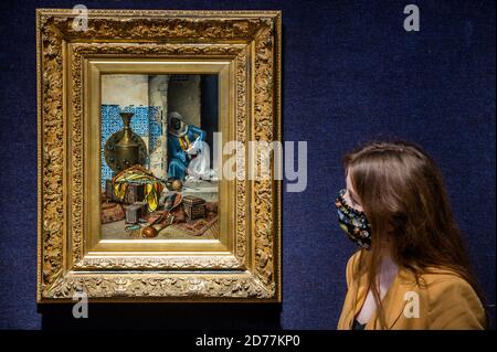 Londres, Royaume-Uni. 21 octobre 2020. Ludwig Deutsch, UN revendeur en artefacts, 1887, est £ 200,000 - 300,000 et autres œuvres - Aperçu de la vente d'art orientaliste de Bonhams prévue le jeudi 26 octobre, à New Bond Street. Crédit : Guy Bell/Alay Live News Banque D'Images