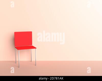 Décor concept, chaise rouge et espace vide sur le mur. rendu 3d Banque D'Images