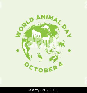Journée mondiale des animaux avec des animaux isolés sur le globe. Arrière-plan du logo. Illustration vectorielle EPS.8 EPS.10 Illustration de Vecteur