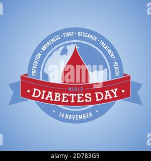 Emblème plat Journée mondiale du diabète pour bannière ou carte de vœux. Concept de conception du jour du diabète. Illustration vectorielle EPS.8 EPS.10 Illustration de Vecteur