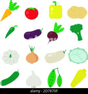 Ensemble de légumes colorés sur fond blanc Illustration de Vecteur