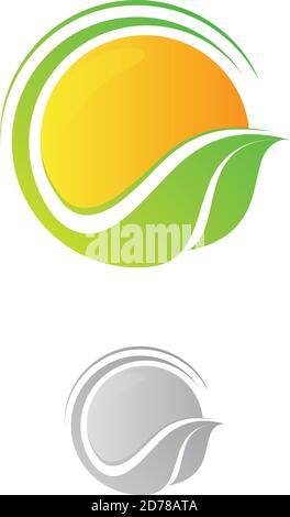 Soleil vectoriel avec des symboles écologiques d'été de printemps à feuilles vertes rondes. Vert feuilles et printemps nature organique. Illustration vectorielle EPS.8 EPS.10 Illustration de Vecteur