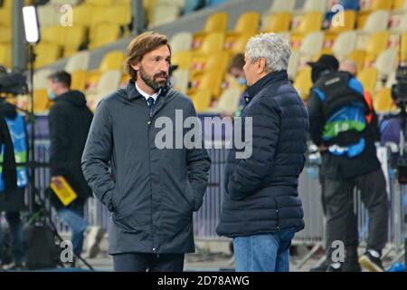 KIEV, UKRAINE - 20 OCTOBRE 2020 - l'entraîneur en chef du FC Juventus Andrea Pirlo est photographié pendant le match du groupe de la Ligue des champions de l'UEFA (photo d'Aleksandr Gusev / Pacific Press) Banque D'Images