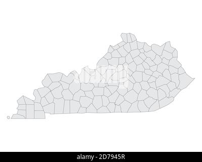 Carte des comtés électoraux à plateau gris de l'État fédéral du Kentucky des États-Unis d'Amérique Illustration de Vecteur
