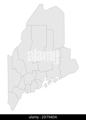 Carte des comtés électoraux à plateau gris de l'État fédéral du Maine des États-Unis d'Amérique Illustration de Vecteur