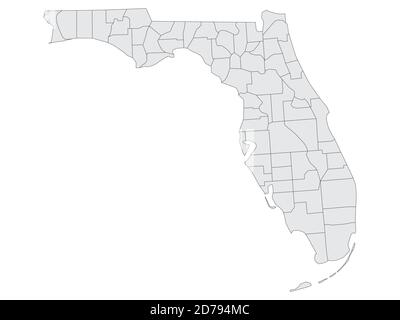 Carte des comtés d'élection à plateau gris de l'État fédéral de Floride des États-Unis d'Amérique Illustration de Vecteur