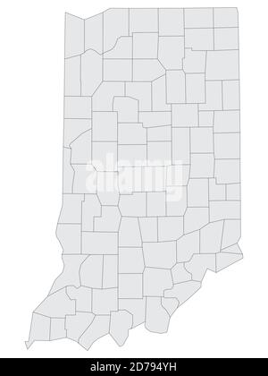 Carte des comtés électoraux à plateau gris de l'État fédéral des États-Unis d'Amérique de l'Indiana Illustration de Vecteur