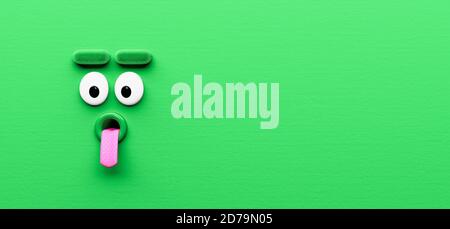Drôle Vert Silly caractère expression de face arrière-plan 3d rendu 3d illustration Banque D'Images