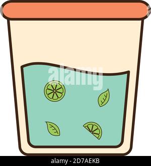 un verre à thé glacé avec des citrons et des feuilles s'alignent et se remplit motif vectoriel d'icône de style Illustration de Vecteur