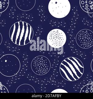 Différentes planètes, étoiles et motif sans couture de poussière d'étoiles Illustration de Vecteur