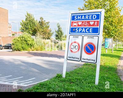 Placez le panneau de nom 'espace hared' dans le centre de Waddinxveen, Hollande Banque D'Images