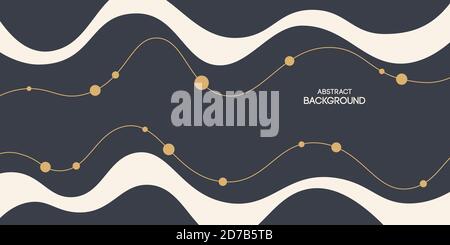 Arrière-plan abstrait, affiche, bannière. Composition de formes amorphes, d'ondes dynamiques, de lignes et de points. Illustration de couleur vectorielle de style plat. Illustration de Vecteur