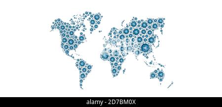 Carte du monde faite de virus. Épidémie de virus concept global de propagation 3d rendu 3D illustration Banque D'Images